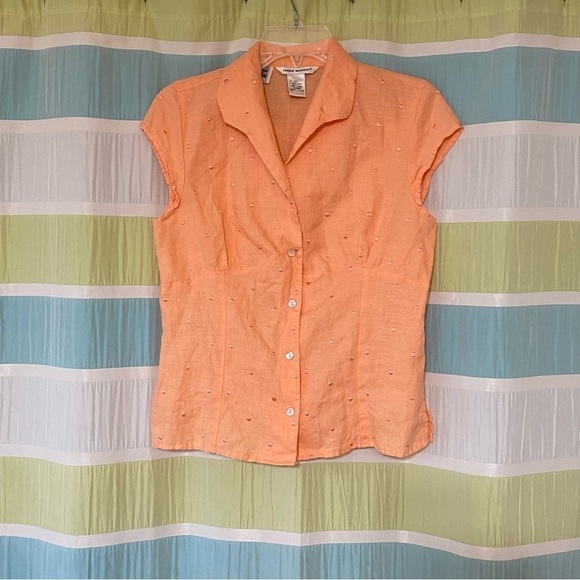 Richard Malcom Irish Linen Button Down Blouse Peach Sz Small - Picture 9 of 9